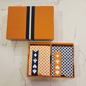JONATHAN ADLER PLAYING CARDS 2 DECK SET LAQUERED ORANGE BOX TRINKET